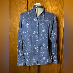 Women’s long sleeve Navy embroidered button down - Large.
